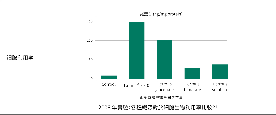 2008年實驗：各種鐵源對於細胞生物利用率比較